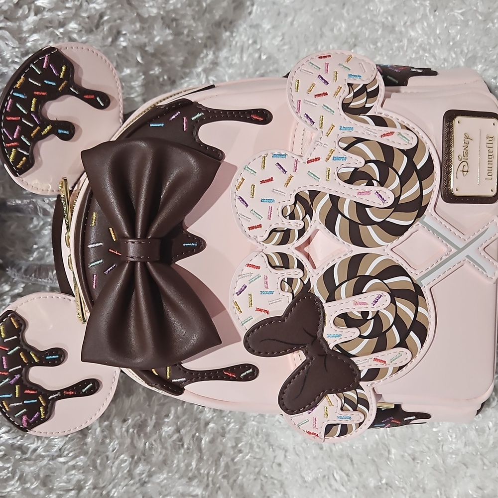 Loungefly Minnie Mouse Ears Chocolate Sprinkle Lolliipop mini backpack - Picture 8 of 12